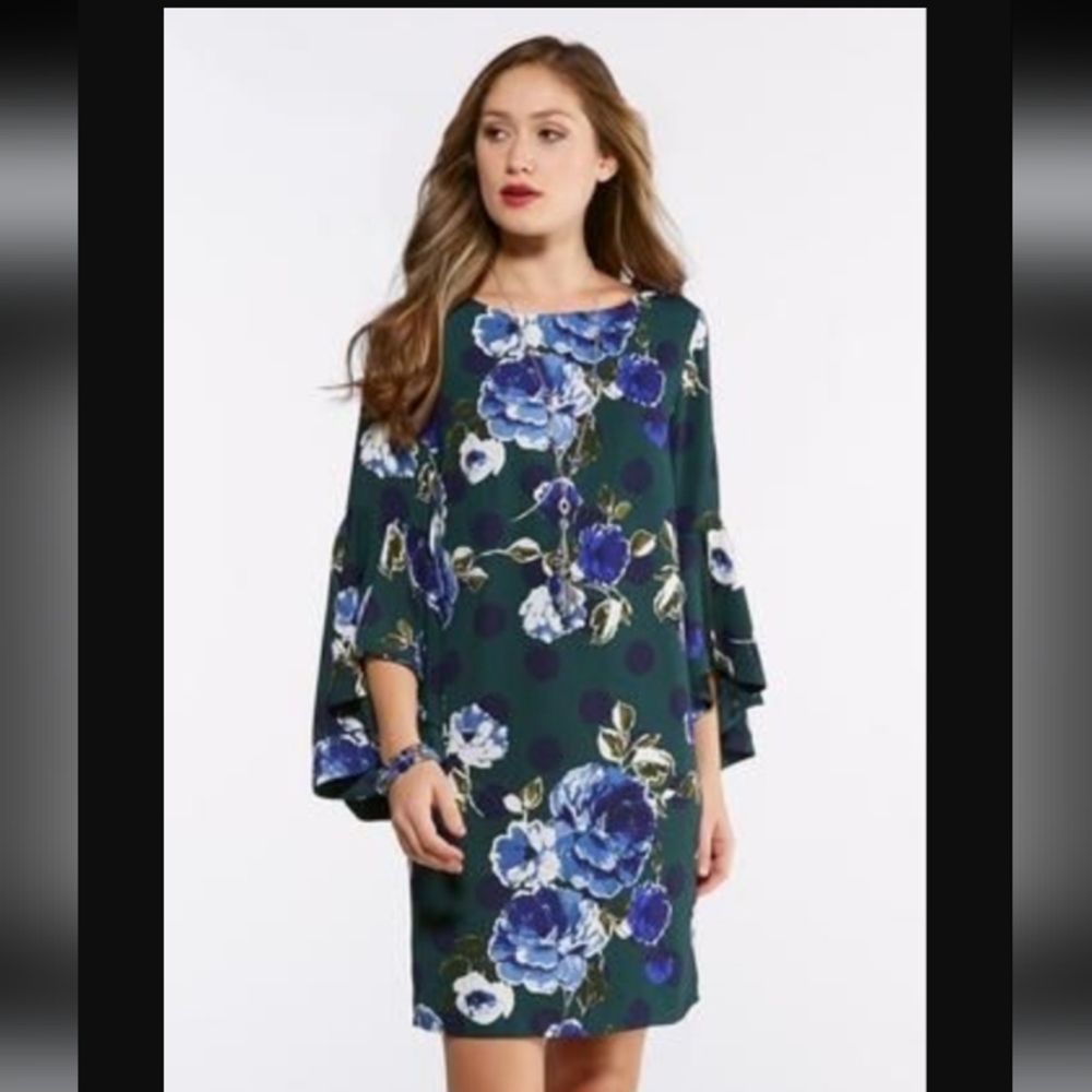 Cato Blue and Purple Bell Sleeve Midi Dress